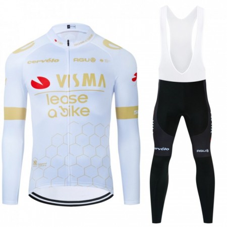 Cykeltøj Langærmet + Bib Cykelbukser 2024 Jumbo-Visma Lease A Bike Hvid